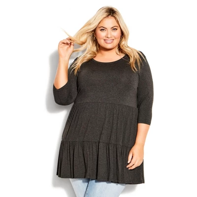 Women's Plus Size Amaya Plain Tunic - Charcoal | AVENUE - Image 7