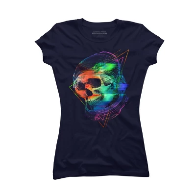 Junior's Design By Humans Glitch Skull By Clingcling T-Shirt - Image 4