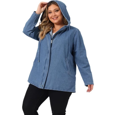 Agnes Orinda Women's Plus Size Layered Drawstring Hood Utility With Pockets Jean Jackets - Image 8