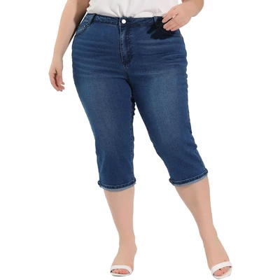 Agnes Orinda Women's Plus Size Jeans Zipper Back Yoke Stretch Roll Up Cuff Denim Pants - Image 3
