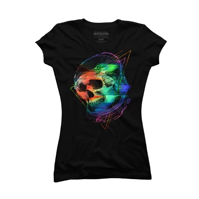 Junior's Design By Humans Glitch Skull By Clingcling T-Shirt - Image 3