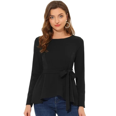Allegra K Women's Ruffle Peplum Top Elegant Long Sleeve Self Tie Waist Work Blouse Shirt - Image 5