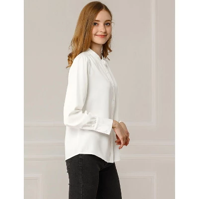 Allegra K Women's Mandarin Collar Office Top Long Sleeve Button Down Shirt - Image 3