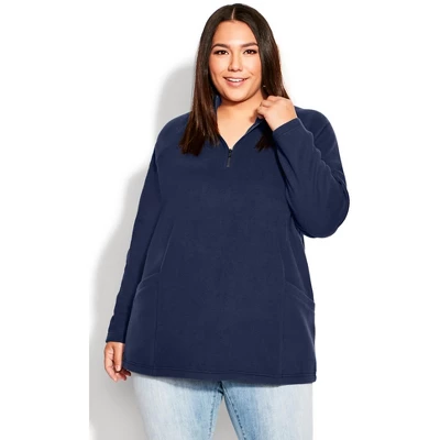 Women's Plus Size Polar Fleece Pocket Tunic - Navy | AVENUE - Image 3