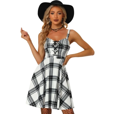 Allegra K Women's Gothic Vintage Plaid Ajustable Strap Sleeveless Lace-Up Dresses - Image 7