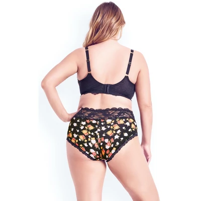 Women's Plus Size Smooth Print Plunge Bra - Black Floral | HIPS & CURVES