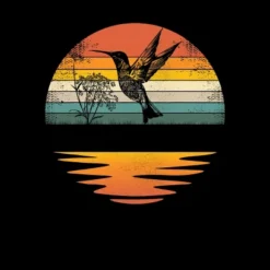 Junior's Design By Humans Hummingbird Vintage Retro Sunset Hummingbirds By JplusFunny T-Shirt