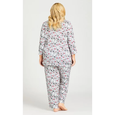 Women's Plus Size Snowman Hacci V Neck Sleep Top - Gray | AVENUE - Image 3
