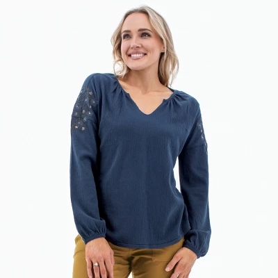 Aventura Clothing Women's Nyla Embroidered Long Sleeve Split Neck Blouse - Image 6