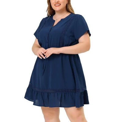 Agnes Orinda Women's Plus Size Elegant Short Sleeve Tie Waist Ruffle Hem At Kness Dresses - Image 7