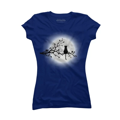 Junior's Design By Humans The Cat And The Moon By Maryedenoa T-Shirt - Image 6