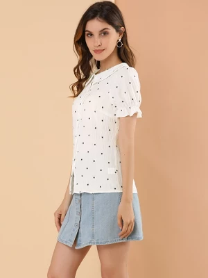 Allegra K Women's Peter Pan Collar Top Textured Ruffle Button Down Shirt - Image 3