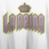 Bioworld "La Reina" ("Queen") Metallic Font Women's White Graphic Crop Tee