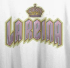 Bioworld "La Reina" ("Queen") Metallic Font Women's White Graphic Crop Tee