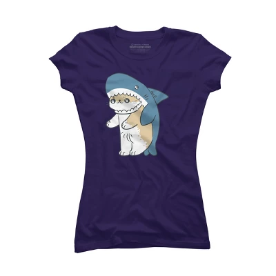 Junior's Design By Humans Cat Shark By Mob0 T-Shirt - Image 5