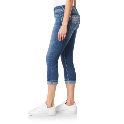 WallFlower Women's Luscious Curvy 23.5" Crop Mid-Rise Bling Insta Stretch Juniors - Image 2