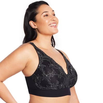 Glamorise Womens Bramour Lexington Lace Plunge Bralette Wirefree Bra 7013 Black - Image 2