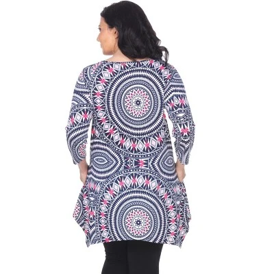 Women's Plus Size 3/4 Sleeve Printed Maji Tunic With Pockets - White Mark - Image 2