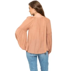 August Sky Women's Long Sleeve Peasant Woven Top