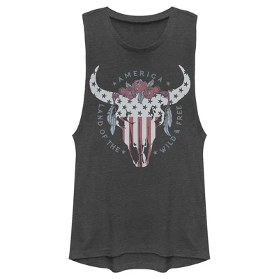 Junior's Lost Gods Fourth Of July Wild & Free Skull Festival Muscle Tee - Image 3