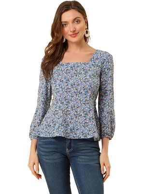 Allegra K Women's Floral Print Belted Waist Square Neck Vintage Peplum Blouse - Image 10