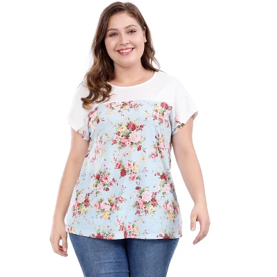 Agnes Orinda Women's Plus Size Dolman Sleeve Print Shirt Sheer Floral Summer T-shirts - Image 2