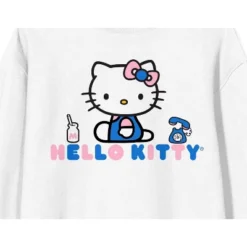 SANRIO Hello Kitty Phone Graphic Crew Neck Long Sleeve White Fleece Women's Tee