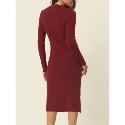 Seta T Women's Square Neck Long Sleeve Slim Fit Ribbed Knit Bodycon Midi Sweater Dress - Image 3