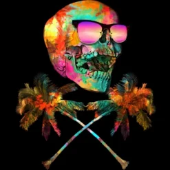 Women's Design By Humans Palm Tree Summer Cross Bones By Johnthan Racerback Tank Top