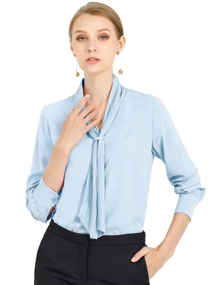 Allegra K Women's Long Sleeve Pleated Tie Neck Office Blouses - Image 11