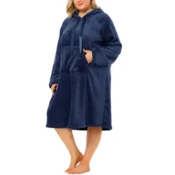 Agnes Orinda Women's Plus Size Flannel Hoodie Pocket Midi Nightgowns