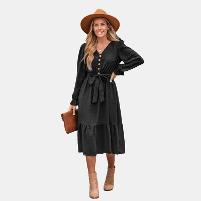 Women's Clip Dot Belted A-Line Midi Dress - Cupshe - Image 7