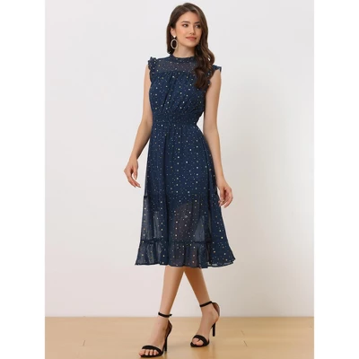 Allegra K Women's Sleeveless Smocked Waist Gilding Metallic Stars Chiffon Party Dress - Image 3