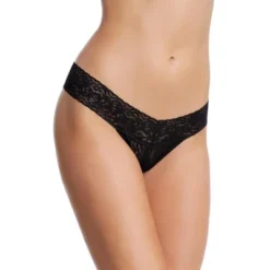 Felina Women's Stretchy Lace Low Rise Thong - Seamless Panties (6-Pack) (Black To Basics, M/L)