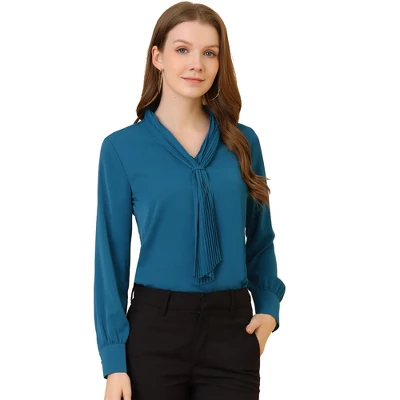 Allegra K Women's Long Sleeve Pleated Tie Neck Office Blouses - Image 7
