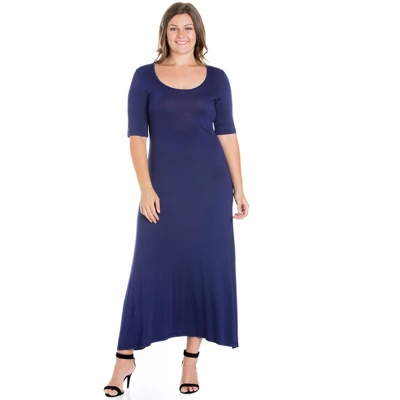 24seven Comfort Apparel Womens Plus Size Elbow Length Sleeve Maxi Dress - Image 7