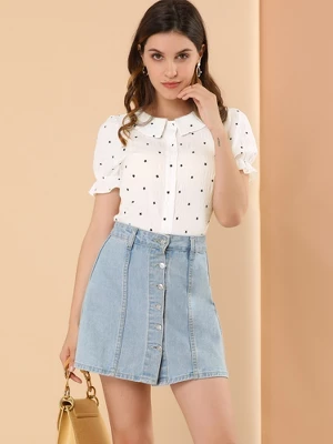 Allegra K Women's Peter Pan Collar Top Textured Ruffle Button Down Shirt - Image 2