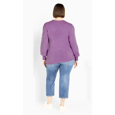 Women's Plus Size Nicky Pom Pom Sweater - Wisteria | AVENUE - Image 2