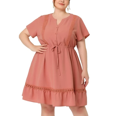 Agnes Orinda Women's Plus Size Elegant Short Sleeve Tie Waist Ruffle Hem At Kness Dresses - Image 9