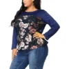 Agnes Orinda Women's Plus Size Tops Blouse Long Sleeve Colorblock Floral Blouses