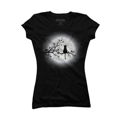 Junior's Design By Humans The Cat And The Moon By Maryedenoa T-Shirt - Image 3