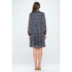 WEST K Women's Margot Long Sleeve Chiffon Dress - Medium - Steel Blue Abstract