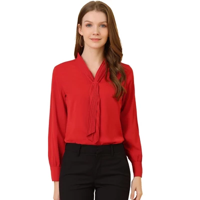 Allegra K Women's Long Sleeve Pleated Tie Neck Office Blouses - Image 8