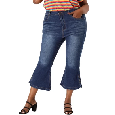 Agnes Orinda Plus Size Jeans For Women Side Slit Bootcut Button Decor Wide Leg Skinny Denim Pants - Image 3