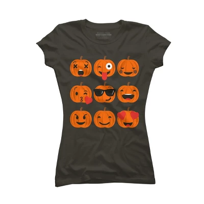 Junior's Design By Humans Halloween Pumpkins Emoji By Honeytree T-Shirt - Image 6