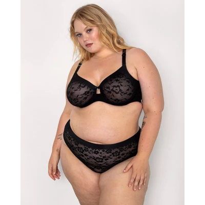 Curvy Couture Women's Plus Size No-Show Lace High Cut Brief Panty - Image 5