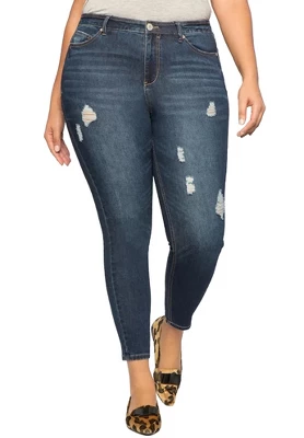 ELOQUII Women’s Plus Size Petite Classic Fit Peach Lift Distressed Skinny Jean - Image 2