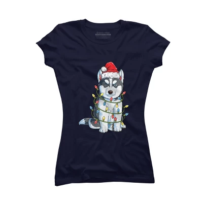 Junior's Design By Humans Siberian Husky Santa Christmas Tree Lights Xmas Gifts Boys T-Shi By NekoShop T-Shirt - Image 5