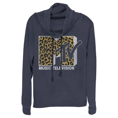 Junior's MTV Cheetah Print Logo Cowl Neck Sweatshirt - Image 5