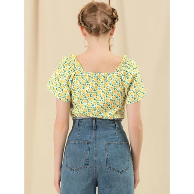 Allegra K Women's Summer Floral Tie Neck Ruffle Peasant Blouse Top - Image 4